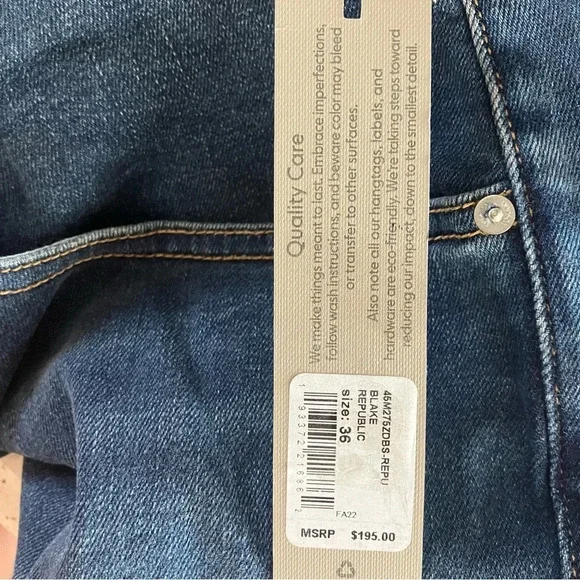 NWT Hudson Blake Slim Straight Republic Blue Jeans (36) $195 retail - Picture 11 of 11